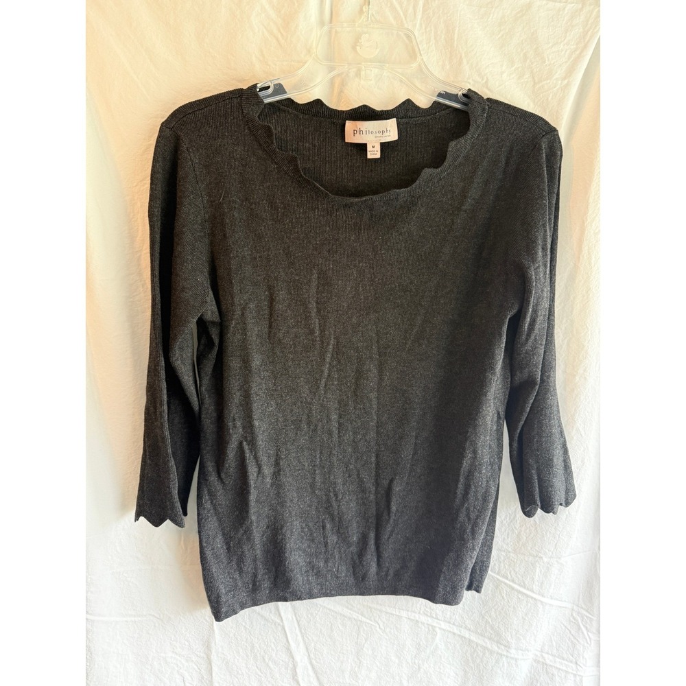 Philosophy Republic Clothing Gray Scallop Neck 3/4 Sleeve Knit Sweater Womens M